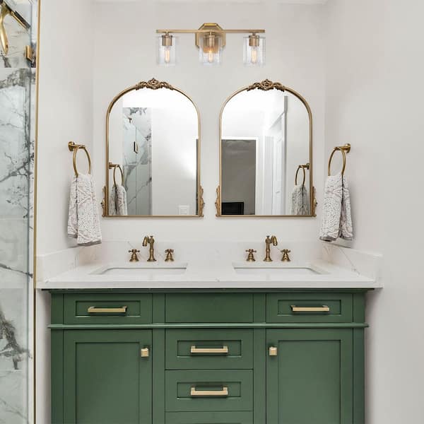 Haven 24 in. 3-Light Old Satin Brass Classic Vanity Light with Clear Rippled Glass Shades