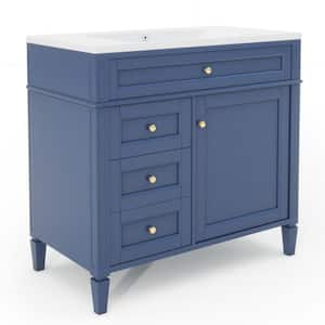 36 in. W x 18 in. D x 33 in. H Single Sink Freestanding Bath Vanity in Blue with White Rest Top and Adjustable Shelf