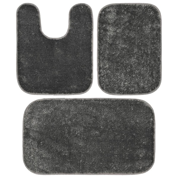 Garland Rug Gramercy Cinder Gray Solid Plush Rectangle 3-Piece (No Lid) Bath Rug Set