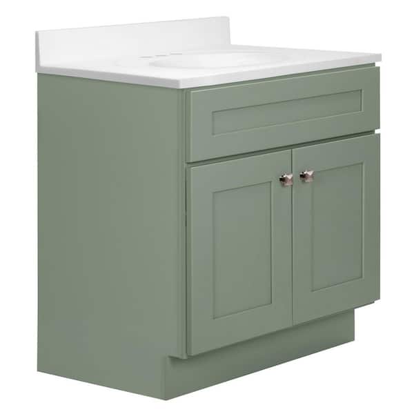 Brookings 31 in. W 1 Sink Bath Vanity in Evergreen Fog with Solid White Cultured Marble Top Assembled