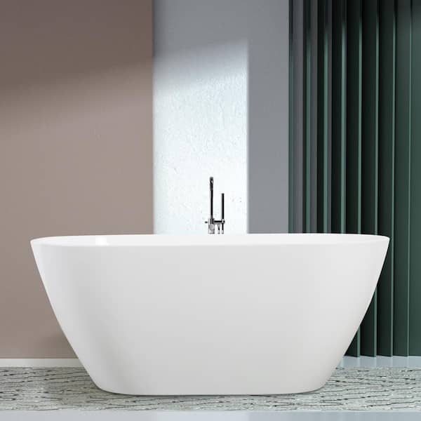 UPIKER 63 in. Acrylic Freestanding Flatbottom Soaking Non-Whirlpool Double-Slipper Bathtub in Bright White