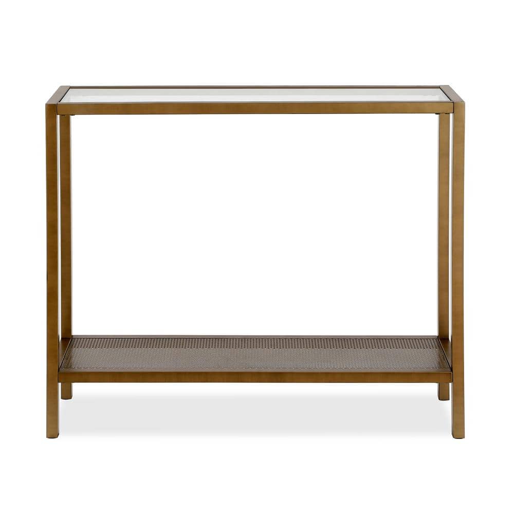 Elegant Brass and Glass Rectangular Console Table with Storage, 36"