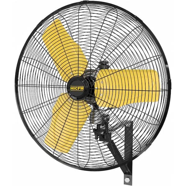 24 in. 3-Speed Oscillating High Velocity Indoor/Outdoor Yellow Wall Mount Fan with IP44 Enclosure Motor