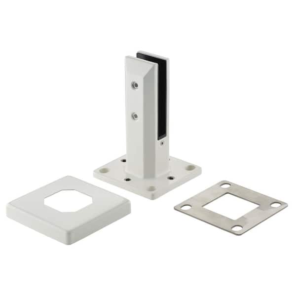 Glass Warehouse 3.8 in. x 3.8 in. x 6.3 in. White Stainless Steel Square Baseplate Glass Railing Spigot for 1/2 in. Glass Thickness