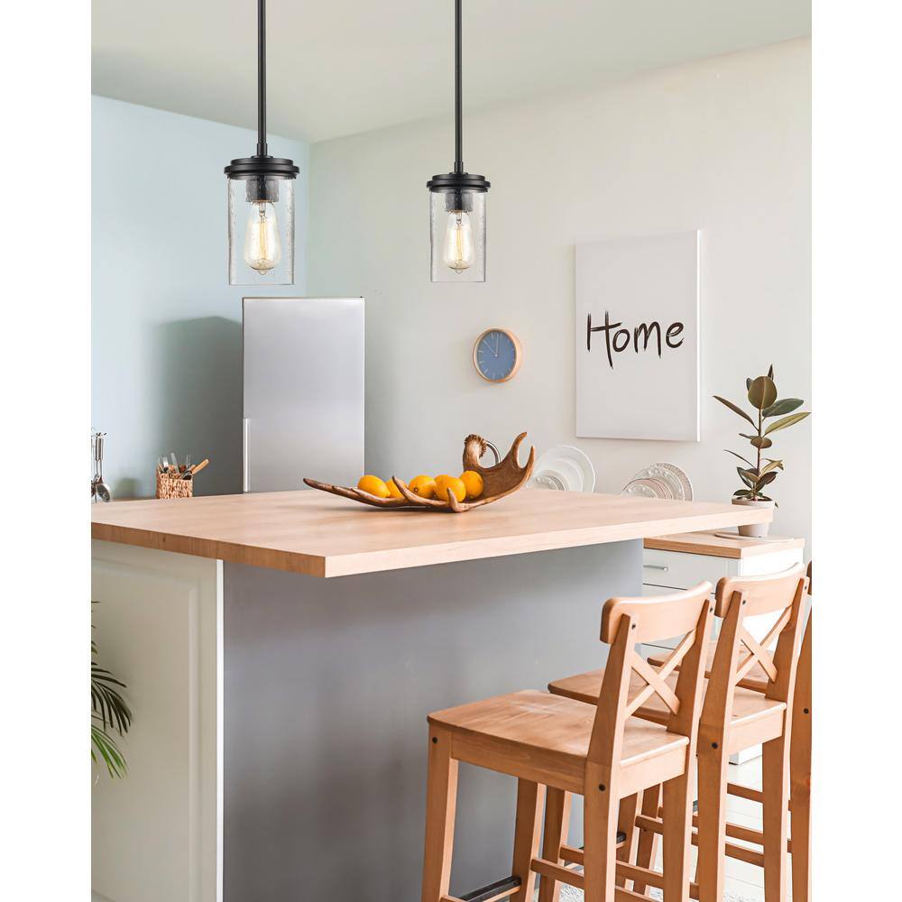 Matte Black Glass Mini Pendant Light with Wood Grain