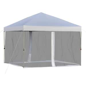 10 ft. x 10 ft. White Pop Up Canopy Party Tent with Mesh Curtains