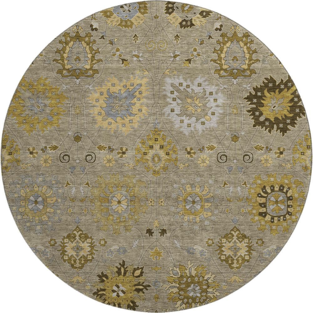 Mayfield Premium Machine Washable Abstract AMF2289 Khaki 8 ft. x 8 ft. Round Rug price history on PriceWatchPro