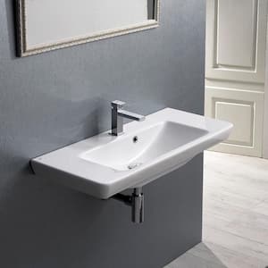 Porto Wall Mounted Bathroom Sink in White