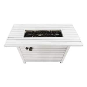 54 in. 50,000 BTU Rectangular Steel Gas Outdoor Patio Fire Pit Table in White