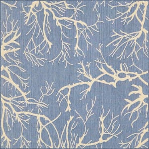 Outdoor Branch Navy Blue 6' 0 x 6' 0 Square Rug