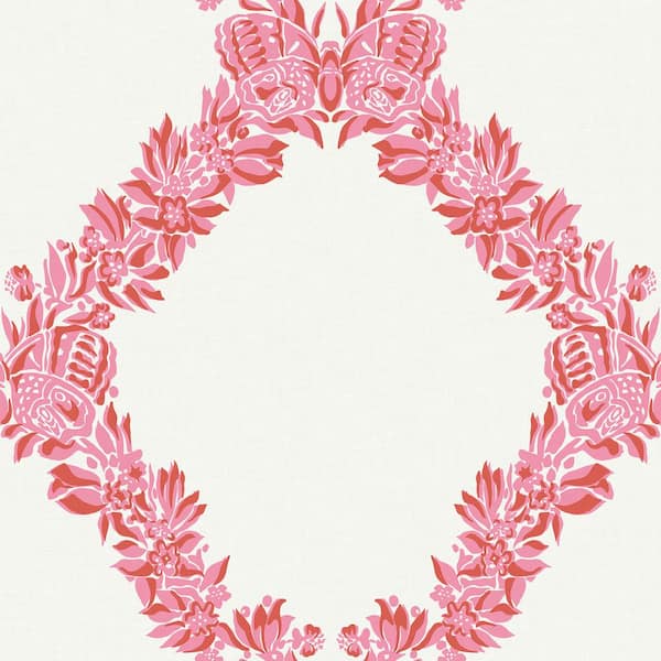 Scalamandre Pink Valentino Wreath Matte Vinyl Peel and Stick Wallpaper