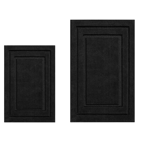 Afoxsos Bathroom Rugs Sets 2 Piece, Super Soft and Absorbent Non Slip Microfiber Machine Washable Bath Mat in Black
