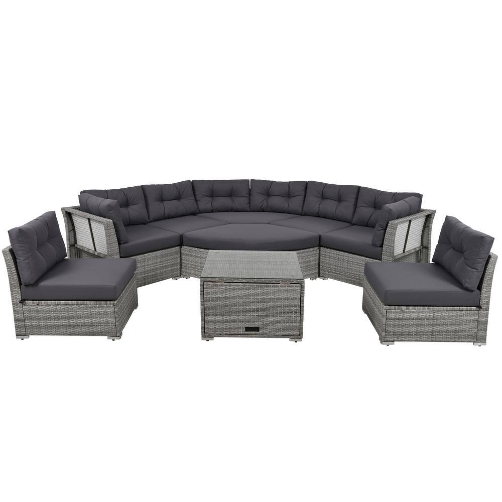 Wicker Outdoor Day Bed Sectional Furniture Set with Gray Cushions and Center Table for Patio, Lawn, Backyard, Pool price history on PriceWatchPro