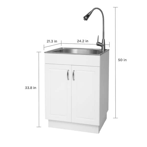 Glacier Bay - All-in-One 24.2 in. x 21.3 in. x 33.8 in. Stainless Steel Laundry Sink with Faucet and Storage Cabinet