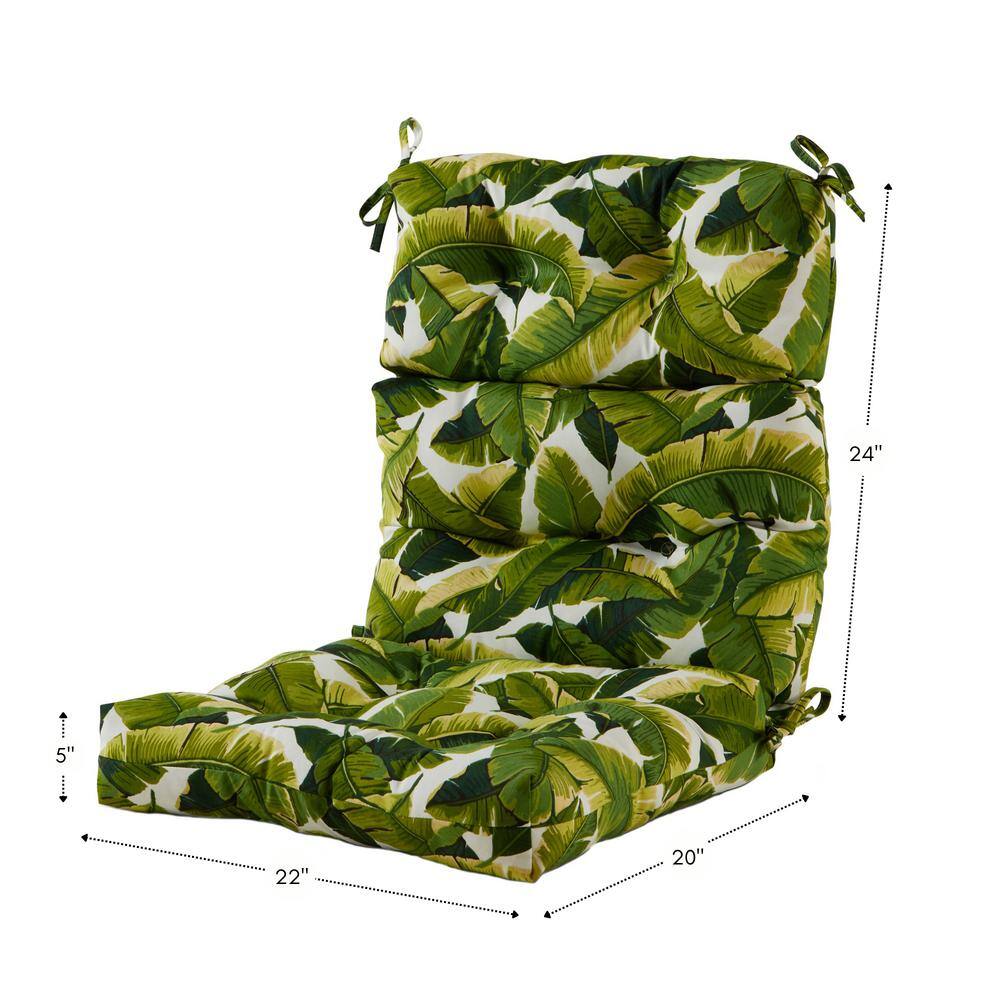 Palm Leaves Green and White High Back Outdoor Chair Cushions Set