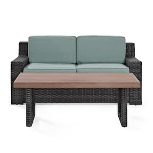 Beaufort 2-Piece Wicker Patio Outdoor Seating Set with Mist Cushion - Loveseat, Coffee Table