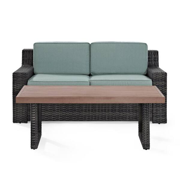 CROSLEY FURNITURE Beaufort 2-Piece Wicker Patio Outdoor Seating Set with Mist Cushion - Loveseat, Coffee Table