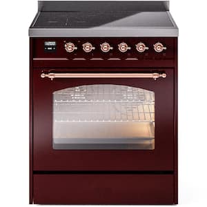 Nostalgie II 30 in. 4 Zone Freestanding Induction Range in Burgundy with Copper