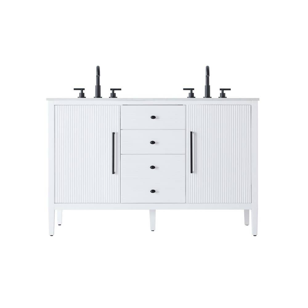 54 in. Double Sink White Bath Vanity with White Engineered Marble Top price history on PriceWatchPro