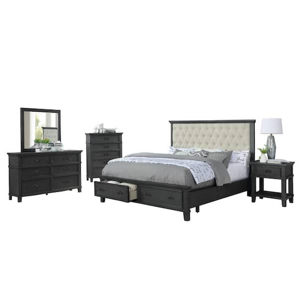 Best Quality Furniture Sandy 5-Piece Cappuccino Queen Platform Storage Bedroom Set with Chest