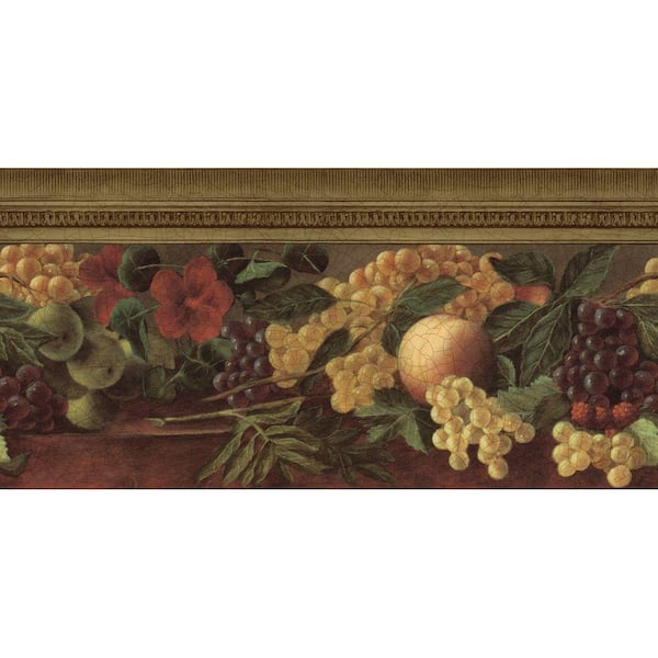 The Wallpaper Company 10.25 in. x 15 ft. Gold Fruit and Ivy Border