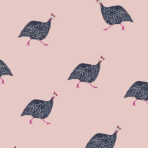 JOULES Guinea Fowl Blush Pink Matte Non Woven Removable Paste the Wall Wallpaper