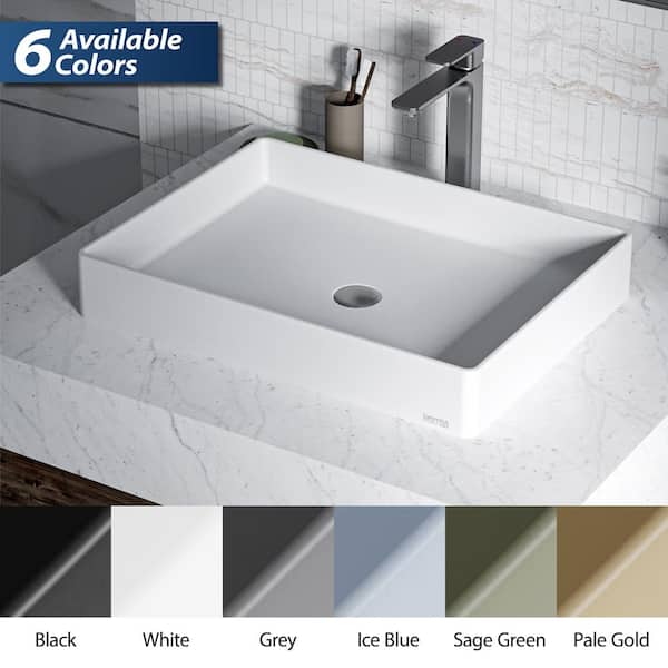 Trident Man Made Stone Vessel Sink with Pop Up Drain in Matte White