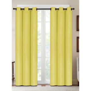 Embossed Yellow Polyester Thermal 38 in. W x 63 in. L Grommet Blackout Curtain Panel (Set of 2)