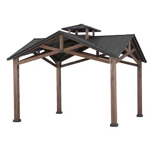 Bella 12.5 ft. x 12.5 ft. Cedar Framed Gazebo with Black Steel 2-Tier Hardtop Roof