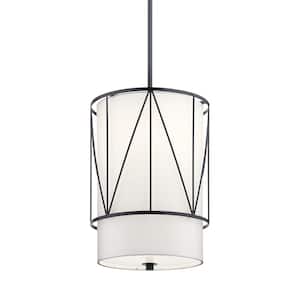 Birkleigh 1-Light Black Transitional Shaded Kitchen Pendant Hanging Light with Fabric Shade