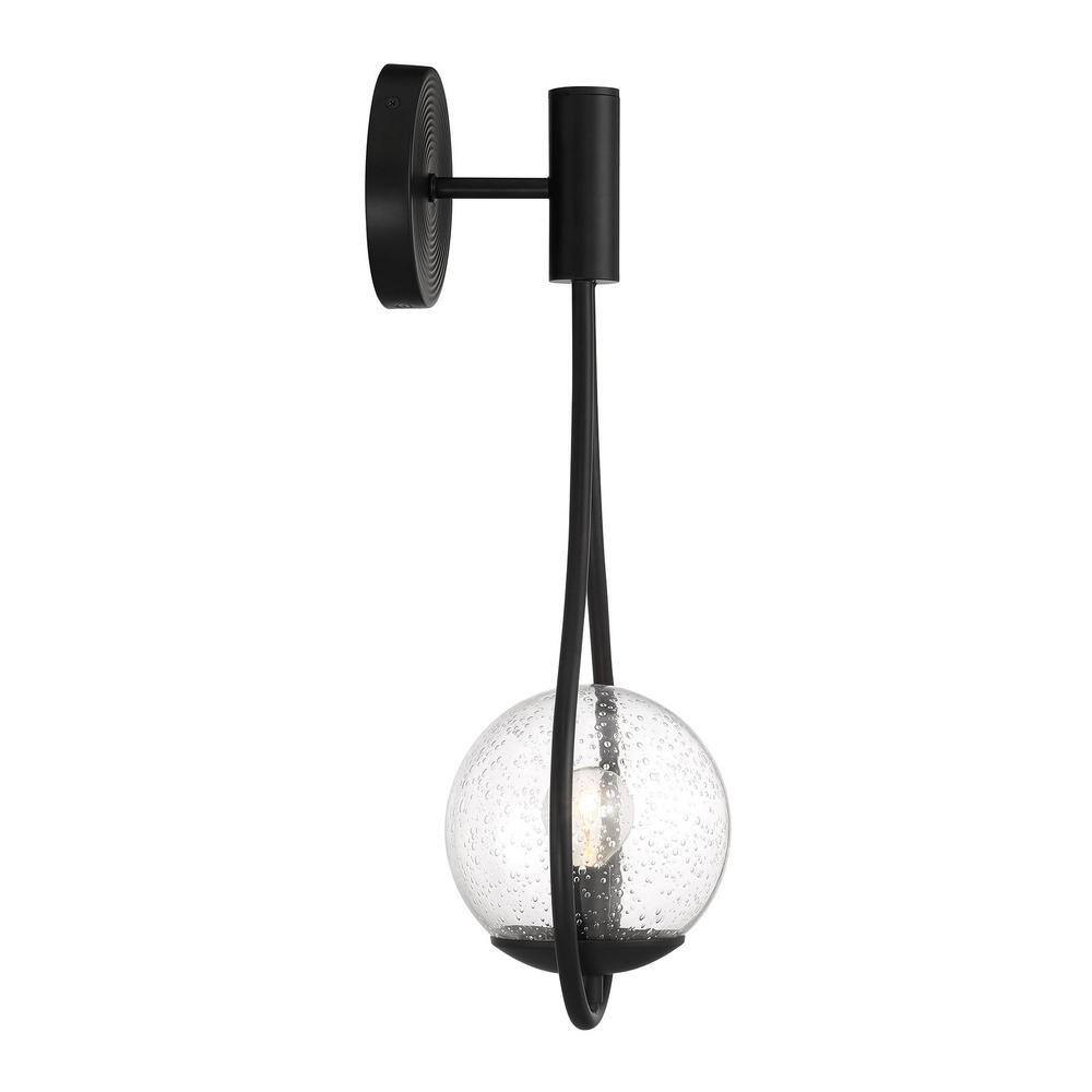 Matte Black Teardrop Sconce with Clear Seeded Glass Shade