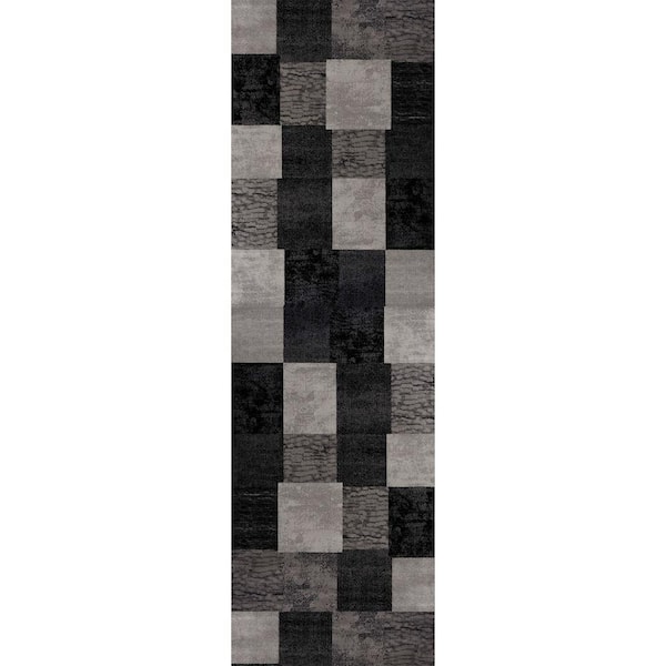 Montage Collection Modern Abstract Runner Area Rug (2x8 feet) Abstract - 2'3" x 8', Grey