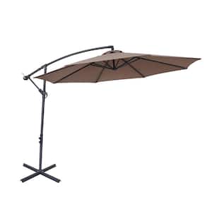 10 ft. Steel Cantilever Offset Outdoor Tilt Patio Umbrella in Brown with Cross Base Stand