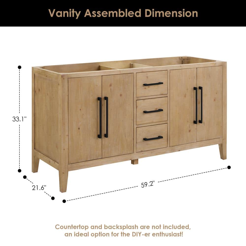 Laurel 59.2" Weathered Fir Double Bathroom Vanity Base