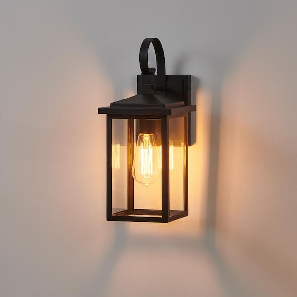 15. 5 in. 1-Light Black Outdoor Wall Lantern Sconce