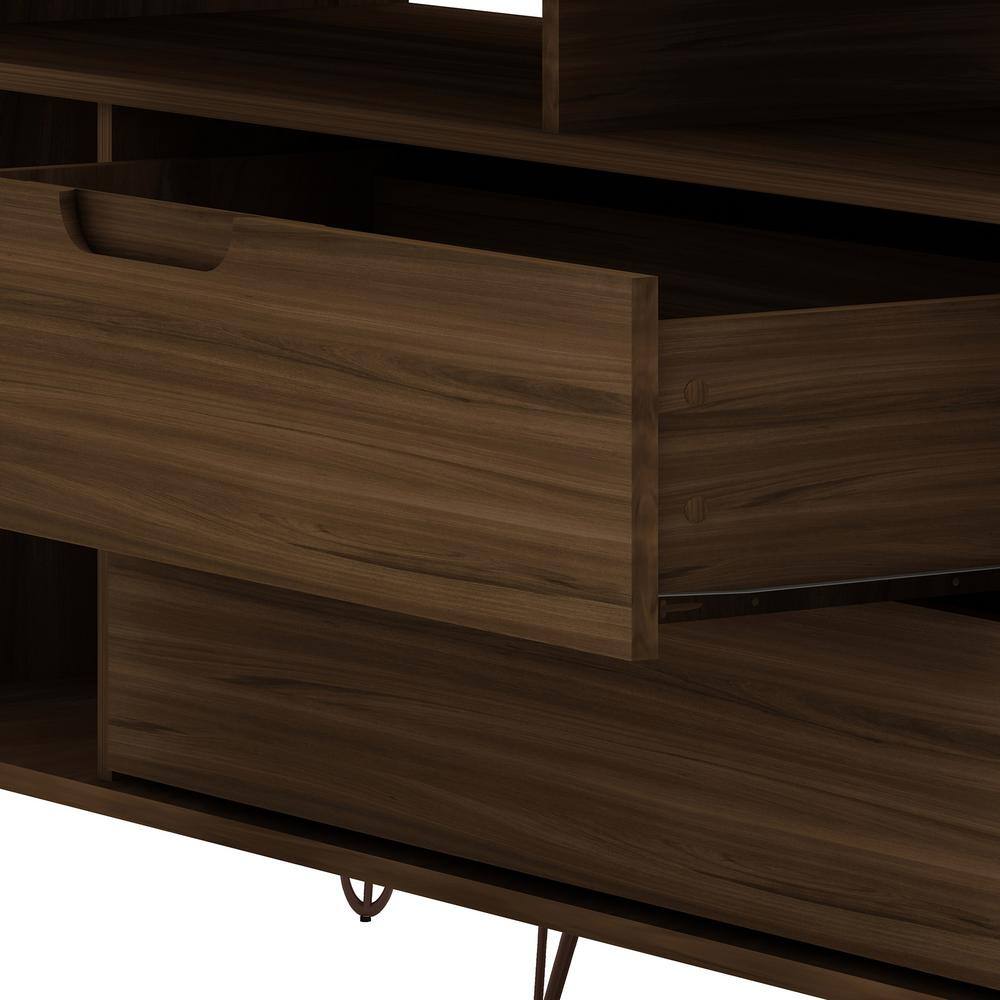 Brown MDF Mid-Century Modern TV Stand with Cabinet