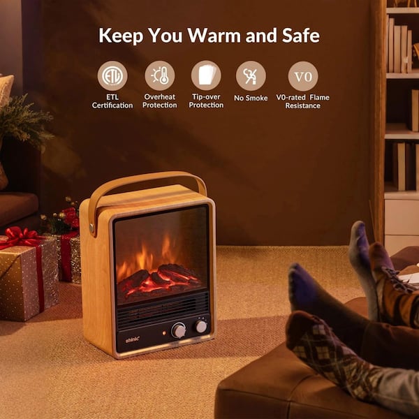 5200 BTU Electric Fireplace Heater, 1500W Space Heater with Crackling Sound and 3D Realistic Flame, Safety Protection