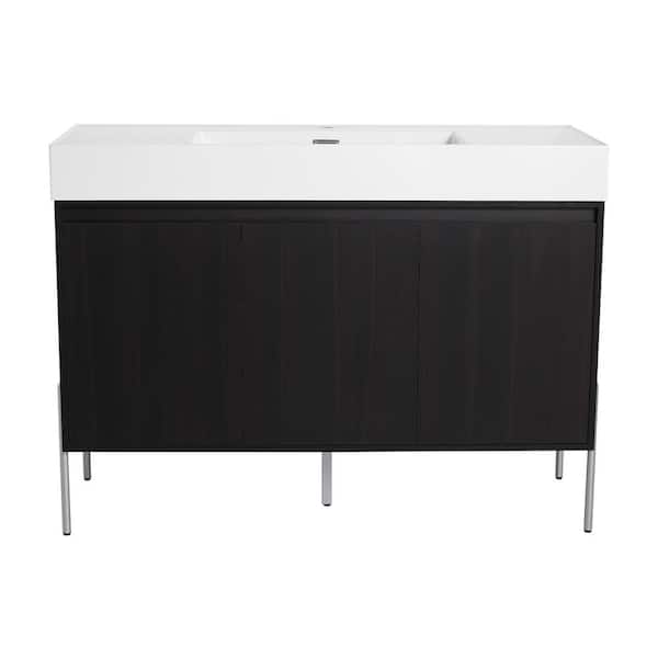 48 in. Single Sink Freestanding Black Bath Vanity with White Resin Top (Assembled), Ample Storage, Soft Closing Door