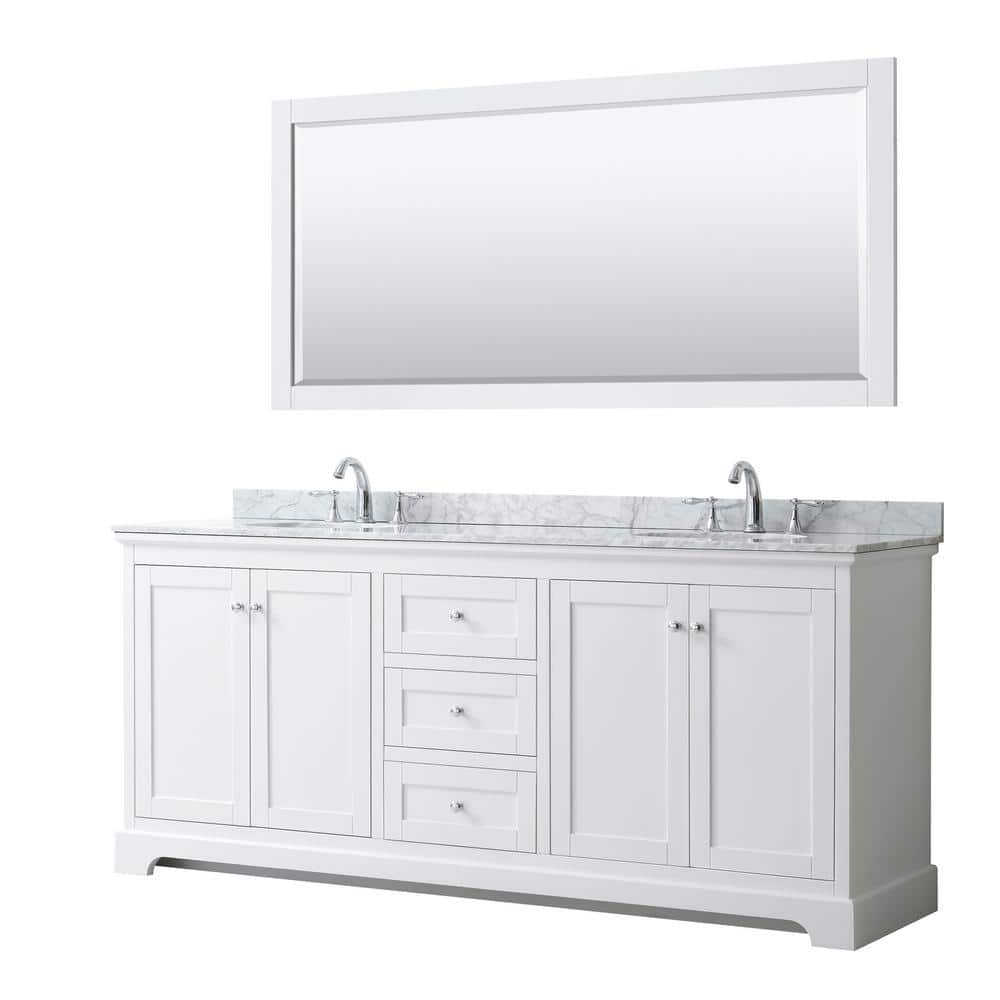 Wyndham Collection Avery 80 in. W x 22 in. D Bath Vanity in White with ...