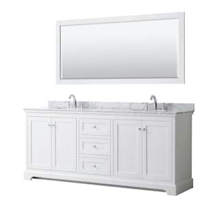 Avery 80 in. W x 22 in. D Bath Vanity in White with Marble Vanity Top in White Carrara with White Basins and Mirror