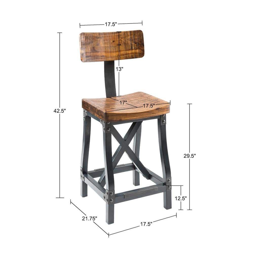 Amber Wood and Graphite Metal X-Base Bar Stool
