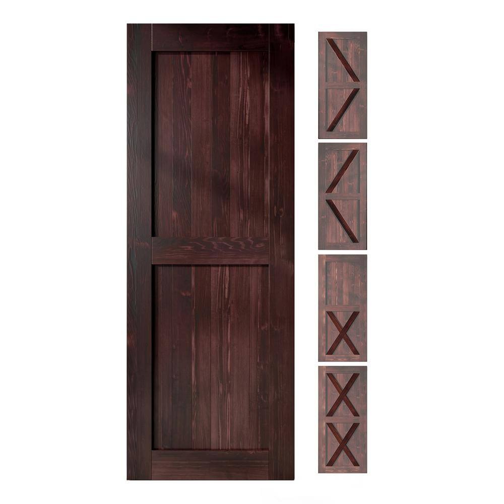 38 in. x 80 in. 5-in-1 Design Red Mahogany Solid Natural Pine Wood Panel Interior Sliding Barn Door Slab with Frame price history on PriceWatchPro