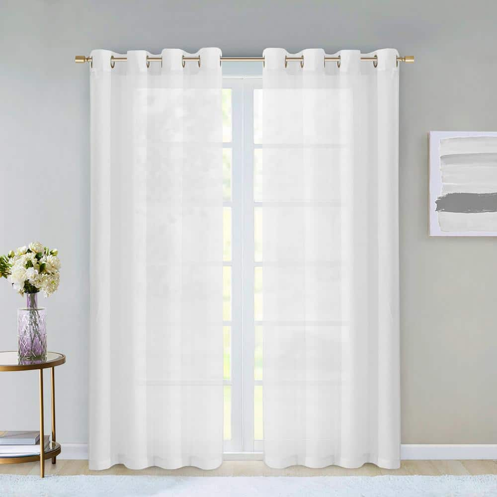 Dainty Home White Solid Grommet Sheer Curtain 55 In W X 84 In L Set Of 2 Mal11084wh The Home Depot