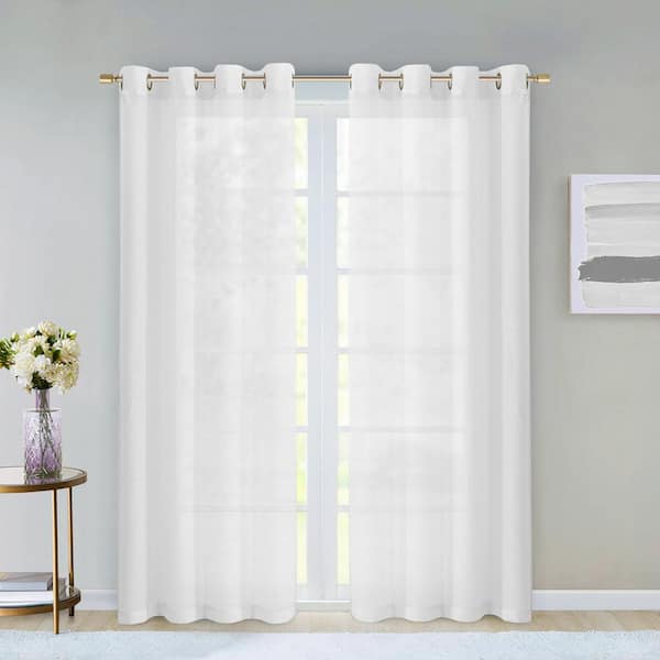 Dainty Home White Solid Grommet Sheer Curtain - 55 in. W x 84 in. L (Set of 2)
