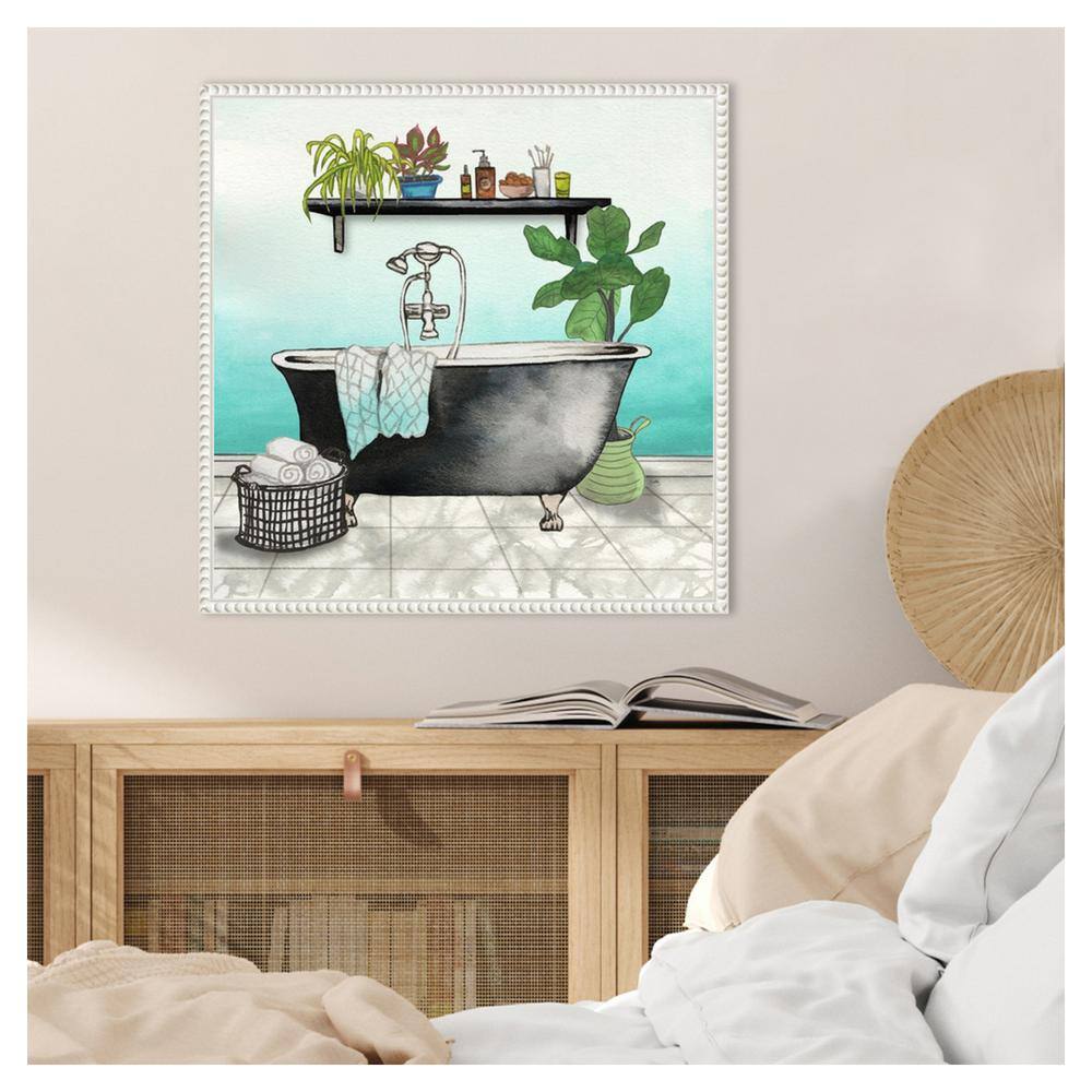 Botanical Bath Black and White Canvas Framed Wall Art