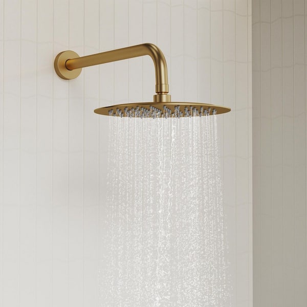 2-Spray Patterns Round 10 in. Wall Mount Dual Shower Heads with Handheld in Brushed Gold