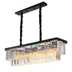 7-Light Black Rectangular Industrial Crystal Chandelier for Dining Room Kitchen Island with No Bulbs Included