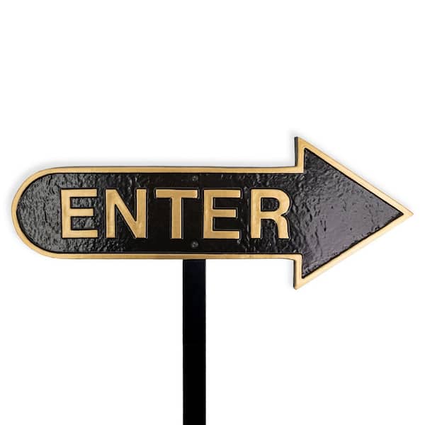 6" x 15.5" Right Arrow Enter Statement Plaque Sign with Lawn Stake-Black/Gold