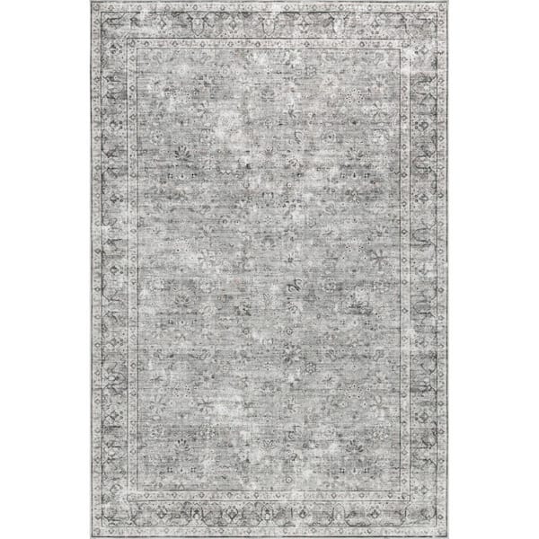 Adams Medallion Washable Grey 8 ft. x 10 ft. Indoor Area Rug