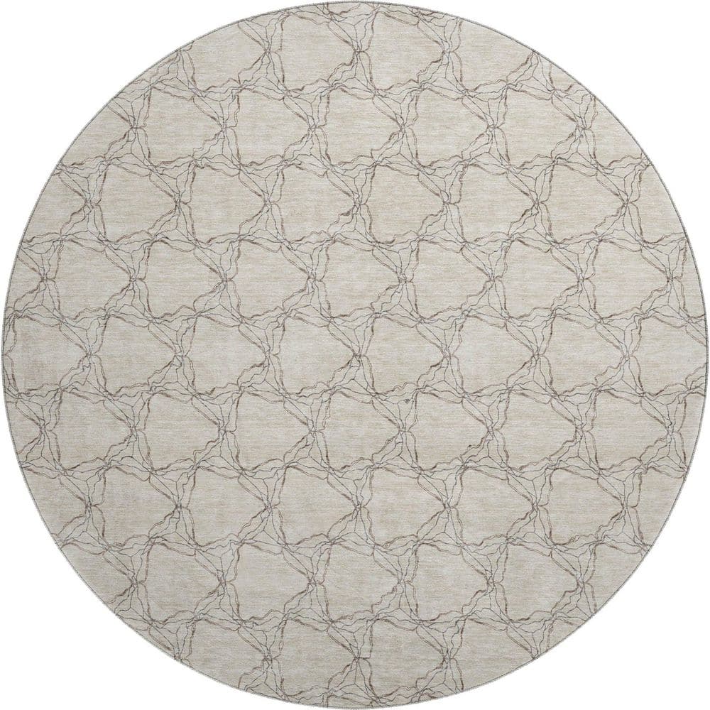 Mayfield Premium Machine Washable Abstract AMF960 Beige 8 ft. x 8 ft. Round Rug price history on PriceWatchPro